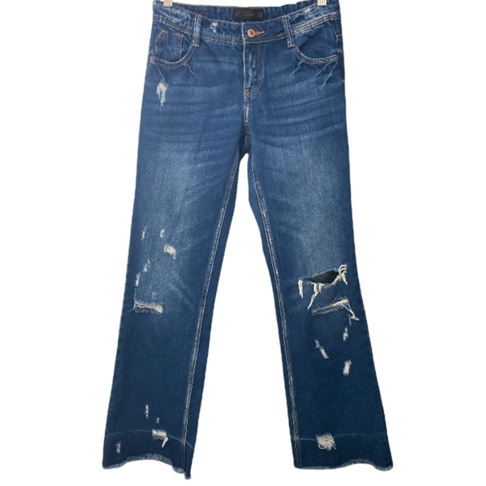 Zara ripped raw hem straight leg jeans 4